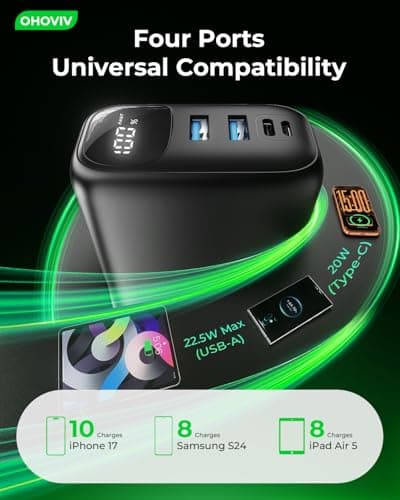 OHOVIV Portable Charger 50000mAh Power Bank - 22.5W Fast Charging External Battery Pack,USB-C Portable Phone Charger for iPhone 17/16/15/14/13 Pro Android Samsung, for Travel Camping Essential 8