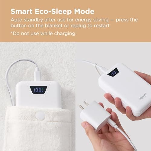 Bedsure Cordless Wearable Heated Blanket - Fluffy Electric Blanket Hoodie with 20000mAh Battery Pack, Portable USB Heated Shawl as Winter Gifts for Women Mom, 4 Heat Levels & 4 Timers, 55"x69", Cream 8