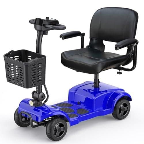 ENGWE Folding 4 Wheel Mobility Scooter,15 Mile Long Range, 250W Electric Powered Mobile Wheelchair for Seniors Adult with Detachable Basket, Front Light (Blue, XL Cushion)