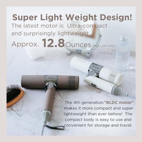KINUJO Infrared Hair Dryer Professional Blow Dryer 4th Gen BLDC Motor, Quick Dry, Low Noise, Nozzle Lightweight & Foldable Handle Travel Portable Hair Dryer 8