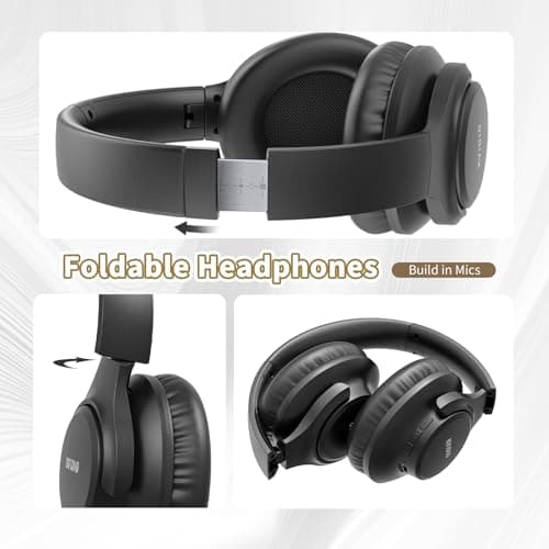 KVIDIO Bluetooth Headphones Over Ear, 65 Hours Playtime Wireless Headphones with Microphone, Foldable Lightweight Headset with Deep Bass, HiFi Stereo Sound Low Latency for Travel Work Cellphone 7