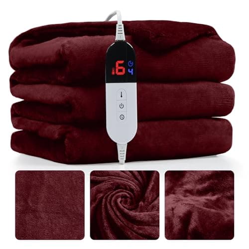 Easthome Heated Blanket Twin Fast Heating Bed Electric Blankets Throw Flannel with 6 Heating Levels & 4 Hours Auto Off, Over-Heated Protection ETL, Double-Sided Flannel，Red 5