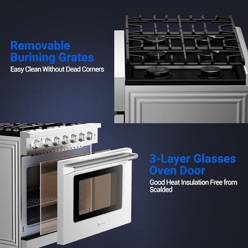 AAOBOSI Upgrade 36 Inch Front Control Gas Range Oven with 6 Cooktop Burners, 6 Cu. Ft 18000 BTU Convection and Self Clean, Freestanding Heavy Duty Gas Range Stove with Halogen Light,Large Capacity 8