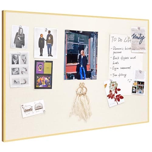 Lightomorrow Bulletin Board 30 x 20 inches, Oatmeal White Pin Board Vision Board, Golden Aluminum Framed Fabric Cork Board with 10 Push Pins