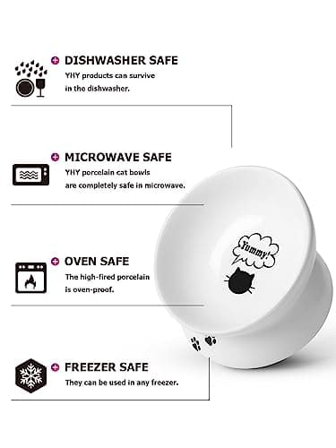 Y YHY Cat Bowl Anti Vomiting, Raised Food Bowls, Tilted Elevated Bowl, Ceramic Pet Food Bowl for Flat Faced Cats, Small Dogs, Protect Pet's Spine, Dishwasher Safe (5 Inches, White) 7