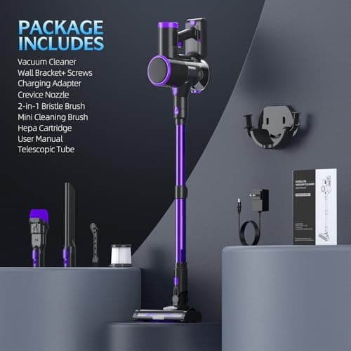 Bieiao Cordless Vacuum Cleaner, Stick Vacuum with LED Display, 2 Modes 6 in 1 Lightweight Rechargeable Cordless Stick Vacuum with 40Min Detachable Battery Vacuum Cleaner for Home Hard Floor Carpet 7