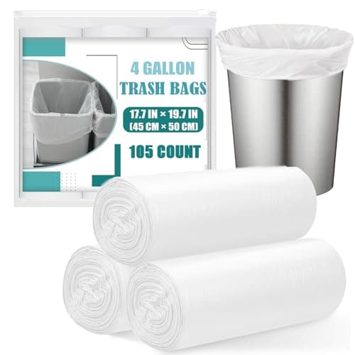 Small Trash Bags 4 Gallon - 105 Count 4 Gallon Trash Bag, Unscented Small Garbage Bags Bathroom Trash Bags, White 4 Gal Small Trash Can Liners