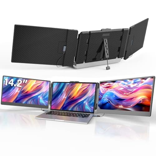 FEZOBR Laptop Screen Extender 14.2" 1080P FHD IPS, Portable Triple Monitor for 13-17" Laptops, Portable Screen for Laptop with Dual Speakers, Plug-Play with Type-C/HDMI/USB-A for Mac/Wins/Chrome
