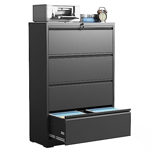 IKIMI 4 Drawer Lateral File Cabinets,Metal Filing Cabinet for Home Office,Wide Steel Storage Cabinet Commercial Drawer for Legal/Letter/A4 Size Files Assembly Required