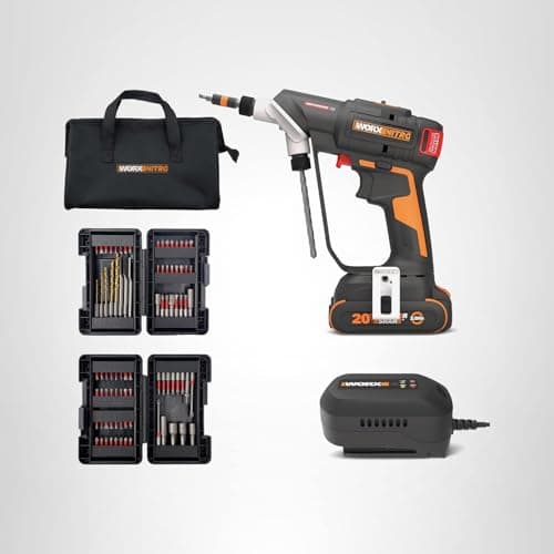 WORX Cordless Drill Driver, 20V 445 in·lb Brushless Power Drill Driver, Powerful Drilling and Driving, 2-in-1 Design, Intelligent Digital Display, 85 Bits, Battery and Charger Included, PowerShare 5