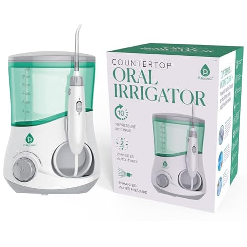 Pursonic OI-200 Professional Water Flosser for Teeth with 3 Nozzles - Bonus Tongue Scraper Multiple Pressure Settings - Electric Flosser Timer and Plaque Removal for Gum Health