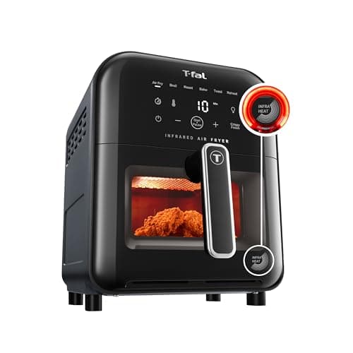 T-fal Infrared Air Fryer, 2x Faster Than Traditional Heating*, Large Air Fryer Toaster Oven Combo, 6 Qt Digital Touch Screen, 7-in-1 Cooking Functions, No-Shake Technology, 1550W, Black,