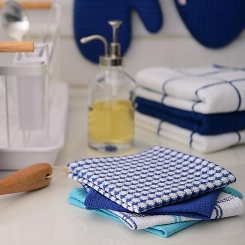 T-Fal Premium Waffle Dish Cloths: Highly Absorbent, Super Soft Long Lasting - 100% Cotton, 12"x13" Towel for Cleaning & Drying, (8-Pack), Breeze 6