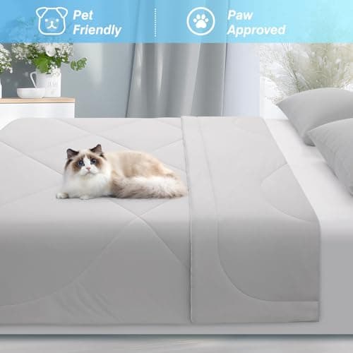 JOODOU Lightweight Comforter Queen Size, Winter Warm Down Alternative Comforter, Soft Breathable Duvet Silk Smooth Blanket, All Season Summer Quilt, Grey-Full/Queen-90×90 5