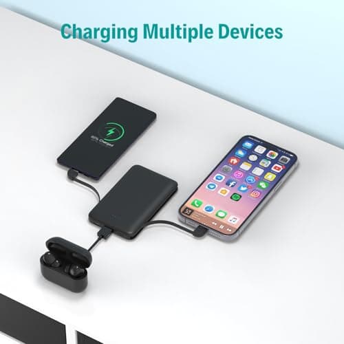 Sethruki Smallest Portable Charger with Built-in Cables 5000mAh,Ultra Slim Power Bank,Mini High Speed External Battery Packs,Lightweight USB C Phone Charger for iPhone Samsung Google Android (Black) 5