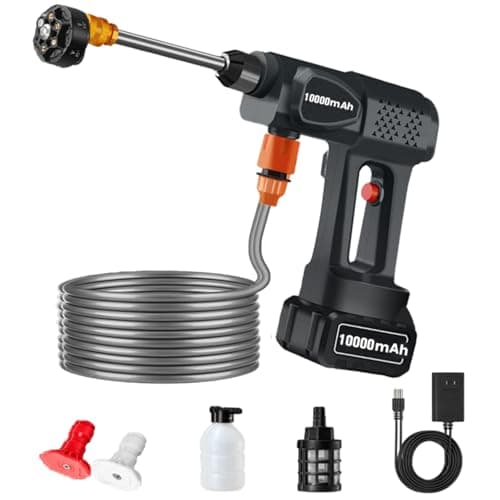 Cordless Pressure Washer 600 PSI - Portable Power Washer with 20000mAh Battery, 6-in-1 Nozzle & 17FT Hose - Ideal for Car Washing, Home & Yard Cleaning (Style 1(10000mAh)