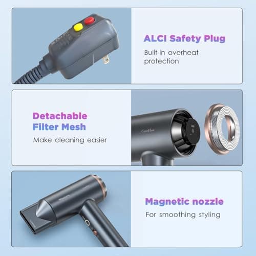 WHALER'S Professional Hair Dryer Ionic 1400W Fast Drying, 4 Speed/Heat Settings & Cool Shot, Dual Voltage for Travel, Includes Diffuser+Concentrator+Replacement Brush (1.4kW, 120V-240V) (Black) 3