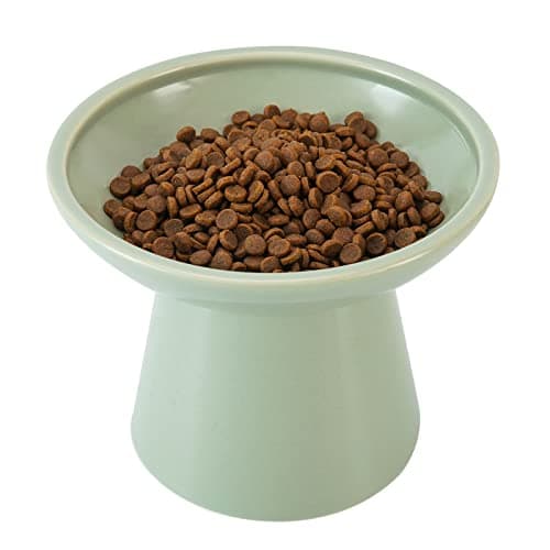 CEEFU Extra Wide Elevated Ceramic Cat Food Bowl - 6.2" Shallow Dish for Whisker Fatigue Relief, 5" Height for Easy Feeding, Lead & Cadmium Free, Durable Raised Cat Food Bowls, Sage Green
