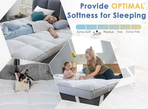 Marine Moon Mattress Topper Queen, Cooling Pillow Top Mattress Topper, Extra Thick Plush Mattress Pad Cover, Overfilled with 7D Down Alternative, Relief Back Pain, Soften Hard Mattress, 80'' x 60'' 5