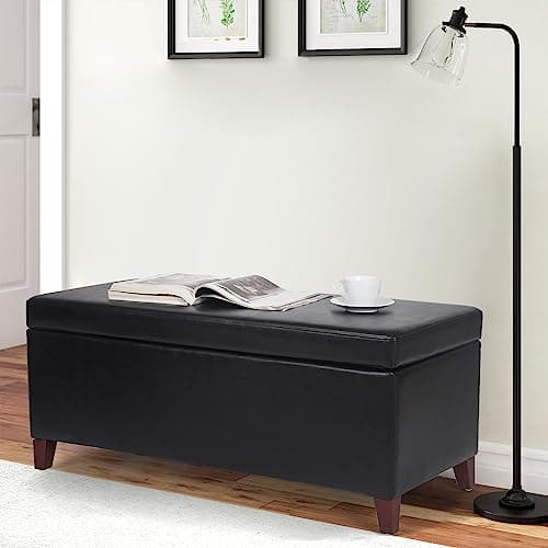Adeco Storage Ottoman Bench for Living Room – End of Bed Storage Bench, Multi-Functional Ottoman with Storage for Bedroom or Entryway (Black Leather-Lift Top, 42" D x 19" W x 17" H) 8