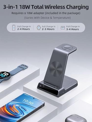 Wireless Charger Samsung Charging Station: 3 in 1 Android Charging Stand with Dimmable Clock - Nightstand Organizer for Galaxy S25 Ultra S24, Galaxy Watch 8 7 6 5 4, Galaxy Buds, Space-Saving Charger 7