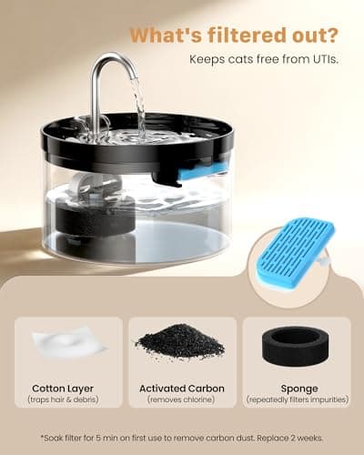 Cat Water Fountain: Dog Bowl Fountains - Automatic Pet Dispenser - Dogs Drinking Waterer Bowls Indoor - Auto Watering Dish Supplies - Easy Cleaning Animal Machine - Quiet 67oz/2L Kitty Drink Fountain 8