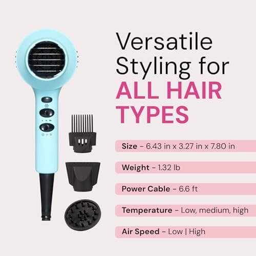L'ANGE HAIR PowerStyle Turbo Ionic Hair Dryer | 1875 Watt Professional Blow Dryer with Diffuser & Concentrator | Multiple Heat & Speed Settings for Fast Drying | Salon-Grade Styling Tools, Blue 8