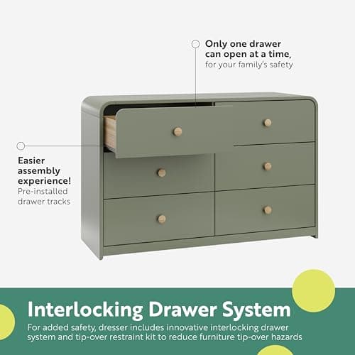 Storkcraft Santos 6 Drawer Bedroom Dresser (Olive & Natural) – GREENGUARD Gold Certified Dresser for Kids Bedroom with Interlocking Drawer System 7