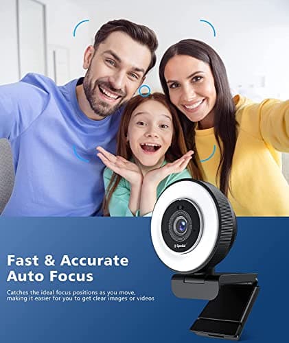 Spedal 4K Webcam with Ring Light, Built-in Dual Microphone and Privacy Cover, Fast AutoFocus, Adjustable Brightness, USB Streaming Web Camera with Tripod, for Zoom Twitch Teams YouTube Skype Meeting 5