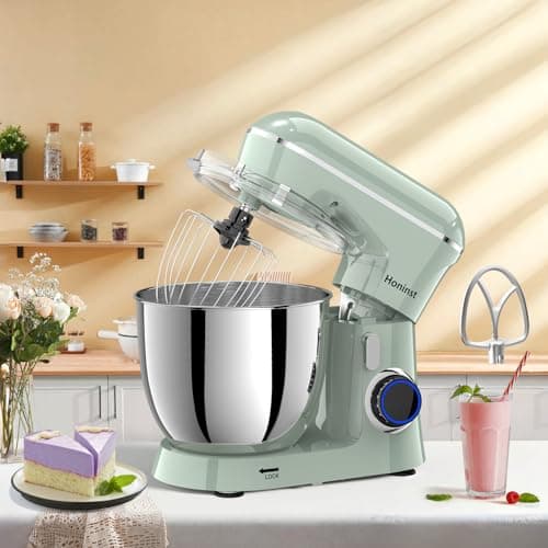 Honinst Stand Mixer, 6.5QT 10-Speed Tilt-Head Electric Stand Mixer, 3-In-1 Kitchen Mixer with Bowl, Dough Hook, Whisk and Beater, Food Mixer for Baking, Cake and Most Home Cooks, Green 6