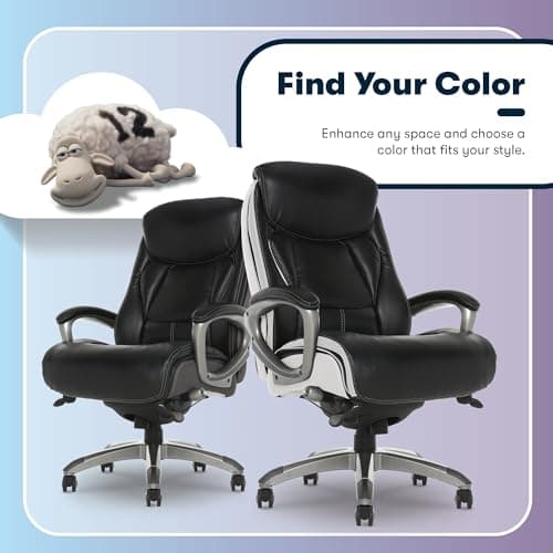 Serta® Lautner Executive Home Office Desk Chair, Ergonomic High-Back with Adjustable Lumbar and Body Pillows, SmartLayers™ and ComfortCoils® Technology, Mesh and Bonded Leather, Black and White 12