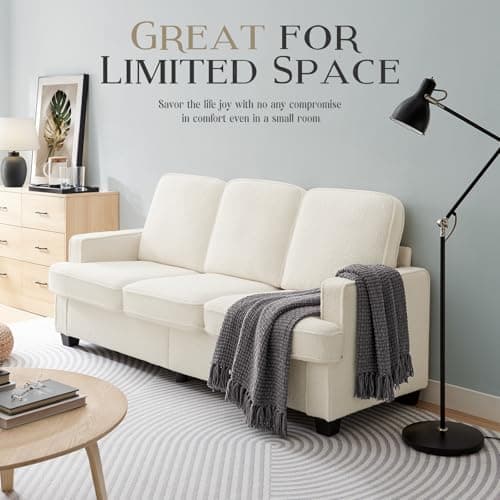 Zelimon Couches for Living Room, 82” Spacious Deep Seat Sofa for Living Room/Bedroom/Office/Apartment, Sofa Bed for Small Spaces, Detachable Futon Couch Cover, Easy to Install, Beige Teddy Fleece 8