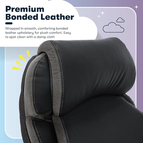 Serta Jackson Big and Tall Executive Home Office Chair with Smart Layers Technology, Wide Seat Cushion, Modern Comfy DeskChairs with Rolling Swivel Wheels, Bonded Leather, Black 5