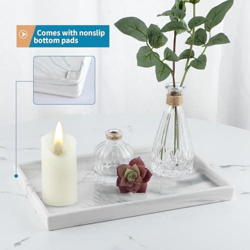 Sanbege 12" Large Ceramic Vanity Tray, Rectangle Perfume Plate Organizer, Jewelry Holder Dish, Non Slip Decorative Tray for Bathroom, Bedroom, Kitchen, Coffee Table (Marble Grey) 5