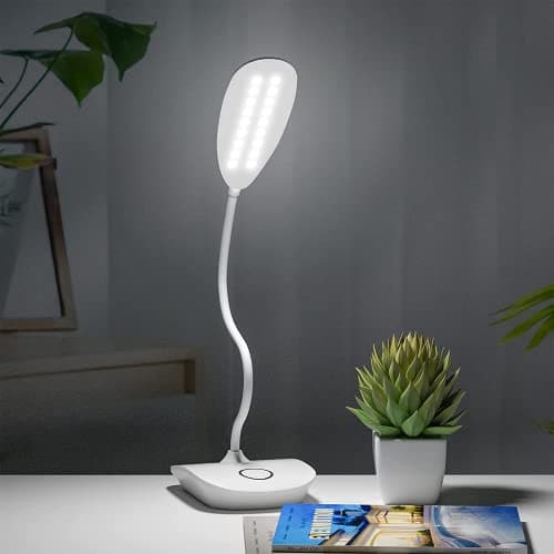 DEEPLITE Battery Operated Desk Lamp, LED Desk Light 3 Lighting Modes Stepless Dimming, Table Lamp 5W Touch Control Eye Caring, Flexible Gooseneck, Portable Reading Light for Dorm Study Office Bedroom 7