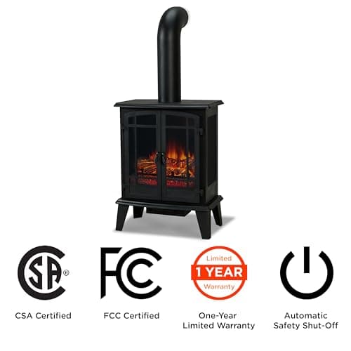 Real Flame Foster 25" Stove Electric Fireplace for Living Room or Bedroom, Realistic Log and Flame Effect, Freestanding Fireplace with Adjustable Thermostat, Auto Shut-Off 5