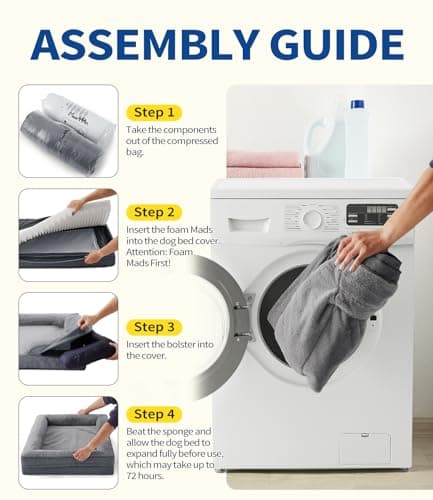 MADE 4 PETS Orthopedic Dog Bed for Large Dogs, Supportive Foam Big Large Pet Bed Sofa with Washable Removable Cover, Waterproof Dog Couch Bed, Non-Slip Bottom and Egg-Crate Foam, Grey 6