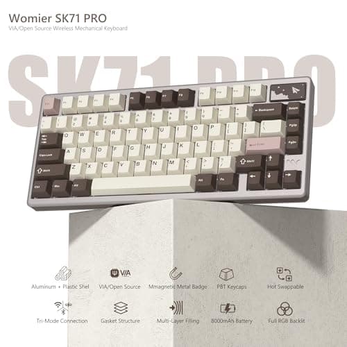 Womier 75% Wireless Mechanical Keyboard, Creamy Keyboard Gaming QMK/VIA, CNC Aluminum with 8000mAh Battery, Tri-Mode Key Board Custom Hot Swappable RGB Backlit for Windows/Mac/PC (SK71 PRO-Brown) 6