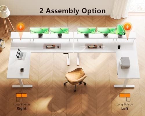 AODK Electric L-Shaped Standing Desk, 59 Inch Height Adjustable Office Desk with Monitor Stand, Sit-Stand Desk with Power Outlets, Large Lift Table for Home, Office, Workstation, White 6