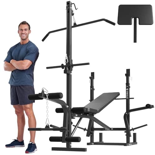 Mikolo 8 in 1 Olympic Weight Bench Set with Leg Extension and Leg Curl, Multi-Function Bench Press Set with Preacher Curl Pad and Chest Fly, Full-Body Strength Training Equipment
