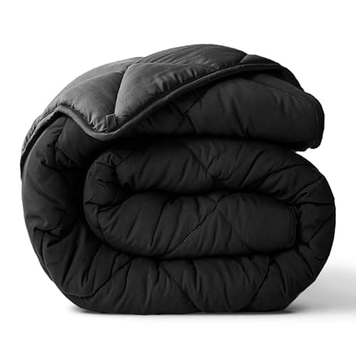 ViscoSoft Essentials Reversible Down Alternative Quilted Comforter with Corner Tabs–All-Season, Plush Microfiber Fill, Machine Washable (Black/Gray, Full)