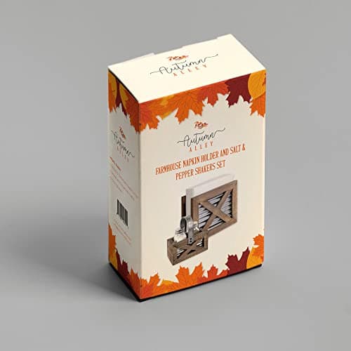 Autumn Alley Farmhouse Napkin Holder and Adorable Farmhouse Salt and Pepper Shakers Set With Wood Holder - Western Kitchen, Galvanized Metal - Upright Rustic Napkin Holder Rustic Kitchen Décor (Brown) 8