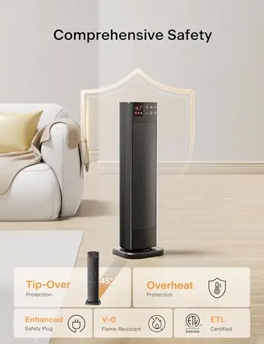 PELONIS Oscillating Ceramic Tower Indoor Space Heater for Home with Oscillation, Programmable Thermostat & ECO Mode, 12H Timer & Remote Control, Safety Protection, 23 Inches, 1500W, PHF15RSAPH23 5