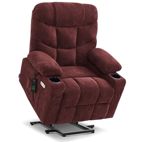MCombo Power Lift Recliner Chair with Extended Footrest for Elderly People, Fabric 7287 (Burgundy, Medium)