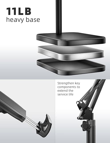 BluuSuuk Tablet Floor Stand with 11lb Stable Base - Adjustable Height Stretchable Arm Swivel Holder Mount, Compatible with iPad Pro Air Mini 12.9/9.7, Kindle, Galaxy Tab, Cell Phones (4.7''-13'') 6