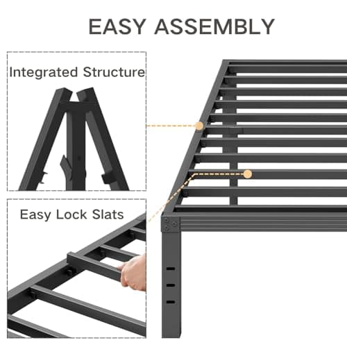 COMASACH Queen Bed Frame Heavy Duty,18" Black Metal Platform Bed Frame,Sturdy Steel Frames,No Box Spring Needed,Noise-Free,Easy Assembly 5
