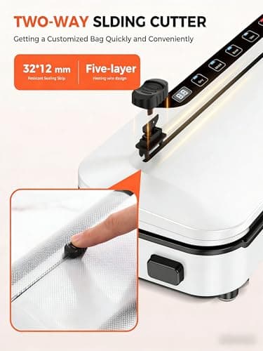 Vacuum Sealer Machine 75KPa Food with 6-in-1 Dry/Moist Modes & Digital Timer, Compact Lightweight Design, Built-in Cutter + 10 Bags (White) 5