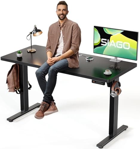 SIAGO Electric Standing Desk Adjustable - 48 x 24 Inch Sit Stand up Desk with Cable Management - 3 Memory Preset Adjustable Height Table