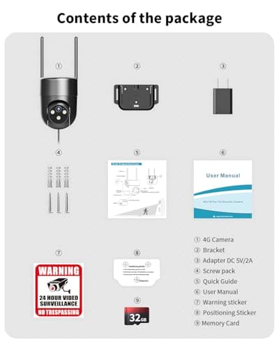 LIWAN 4G LTE Cellular Security Camera Outdoor Wired, No WiFi Security Camera, Plug-in for 24/7 Recording, 360° View, 2K Color Night Vision, 2-Way Talk, Built-in SIM Card and 32G Memory Card, Black 8