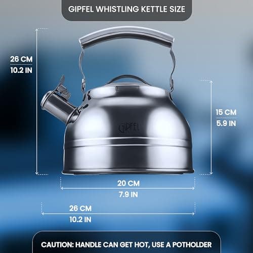 GIPFEL INTERNATIONAL Whistling Tea Kettle Stovetop - Food Grade Stainless Steel Teapot for Stove Top with Ergonomic Handle for Gas, Induction, Electric Stovetops 2.3 Quart 4